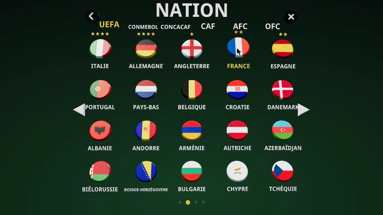 NATION : les boutons des nations avec leurs étoiles de Coupe du monde